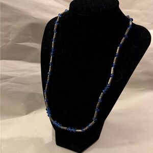 Elegant Blue Glass Beaded Necklace Magnetic Closure